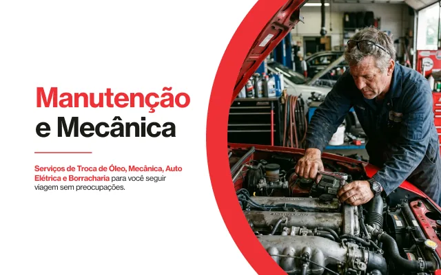 Manutenção e Mecânica — troca de óleo, mecânica, auto elétrica e borracharia para você seguir viagem sem preocupações.